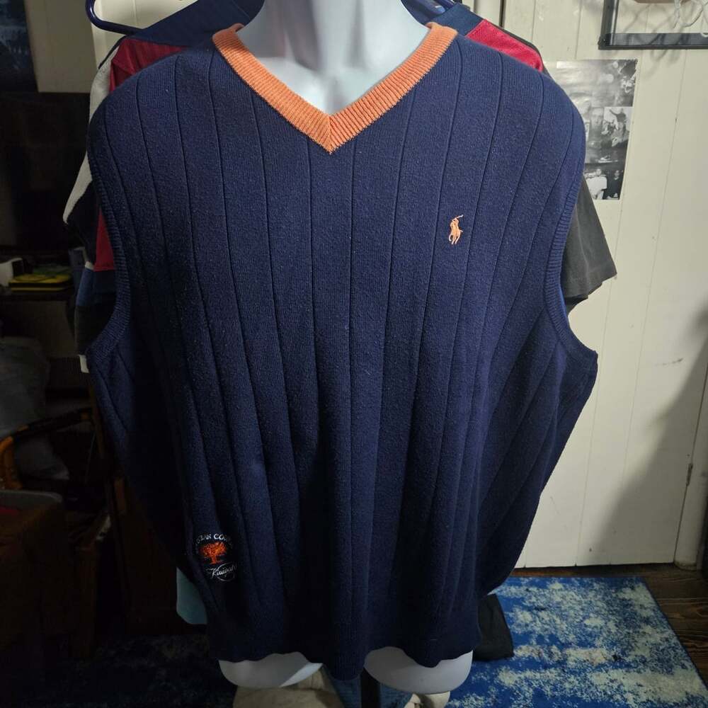 Vintage Polo Golf Ralph Lauren The Ocean Course Kiawah Sweater Vest Navy Blue L